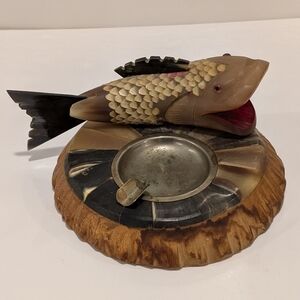 Vintage MCM Carved Horn Fish Ashtray